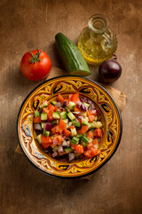 traditional moroccan salad with onions tomatoes and cucumber