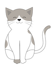 Cute gray cat sitting. Cartoon character in flat style