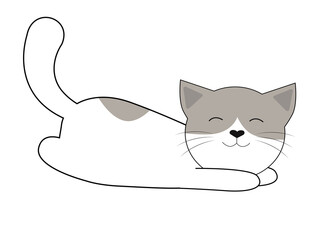 Gray cat sleeping. Cute cartoon character