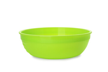Plastic bowl on white background. Serving baby food