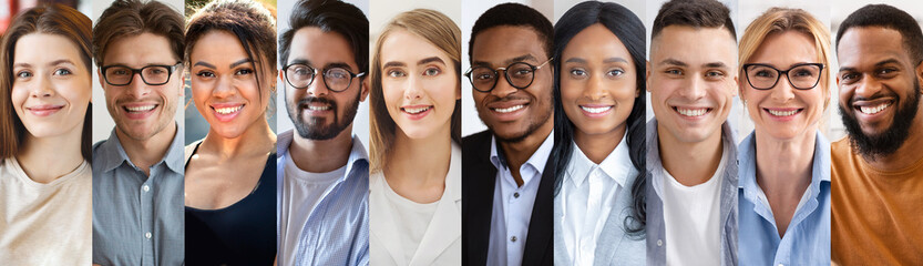 Set of mutiracial group of people portraits