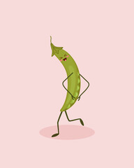 Cute kawaii character confused green peas. Flat-style illustration for printing on clothing and printed products