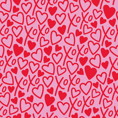 Seamless love pattern. Seamless vector pattern with Xoxo lettering and hearts. Valentine's day pattern. Love background for wrapping paper, cards, fabric, etc.