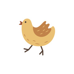 Cute little chicken. Cartoon farm animal. Breeding poultry on the ranch. Rural life item. Funny doodle bird. Livestock and farming element. Simple flat clipart for kids.