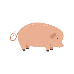 Cute cartoon pig. Traditional farm animal. Rural life item. Meat livestock. Boar on the ranch. Simple flat cattle icon. Illustration for children's books. Clipart for board game design.