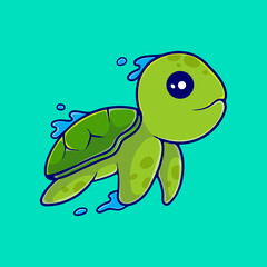 cute turtle illustration swimming