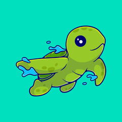 cute turtle illustration swimming