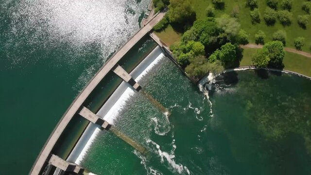 Hydropower station  on the river Rhine in Rheinau, Switzerland