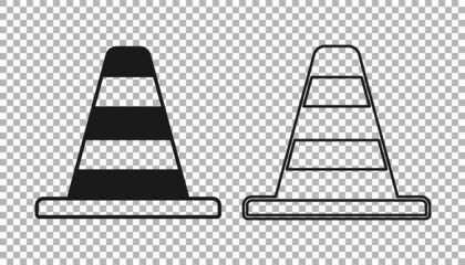 Black Traffic cone icon isolated on transparent background. Vector