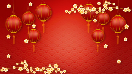 Happy chinese new year for Party and Celebrations With Space for Message Isolated in Red Background. 3D illustration, 3D rendering	