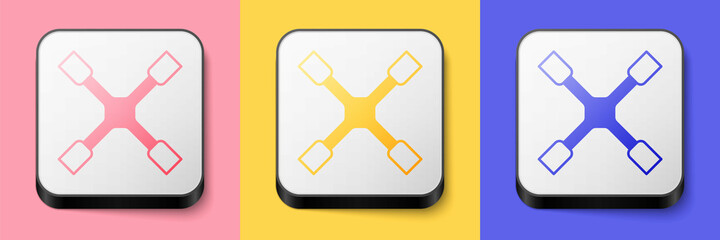 Isometric Wheel wrench icon isolated on pink, yellow and blue background. Wheel brace. Square button. Vector