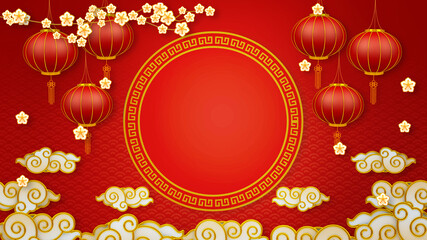 Happy chinese new year for Party and Celebrations With Space for Message Isolated in Red Background. 3D illustration, 3D rendering	
