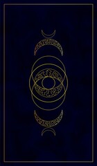 Contour golden composition of circles and the moon on a blue background