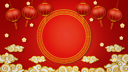 Happy chinese new year for Party and Celebrations With Space for Message Isolated in Red Background. 3D illustration, 3D rendering	