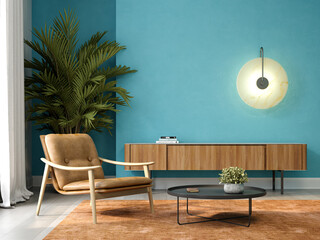 Minimalist Interior of modern living room 3D rendering