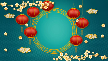 Happy chinese new year for Party and Celebrations With Space for Message Isolated in Red Background. 3D illustration, 3D rendering	