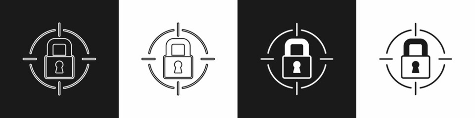 Set Lock icon isolated on black and white background. Padlock sign. Security, safety, protection, privacy concept. Vector