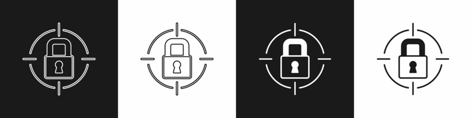 Set Lock icon isolated on black and white background. Padlock sign. Security, safety, protection, privacy concept. Vector