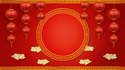 Happy chinese new year for Party and Celebrations With Space for Message Isolated in Red Background. 3D illustration, 3D rendering	
