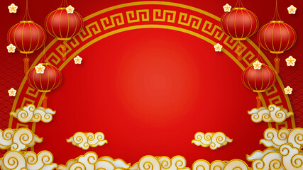Fototapeta na wymiar Happy chinese new year for Party and Celebrations With Space for Message Isolated in Red Background. 3D illustration, 3D rendering 