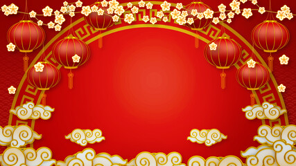 Happy chinese new year for Party and Celebrations With Space for Message Isolated in Red Background. 3D illustration, 3D rendering	