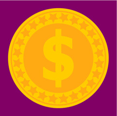 Gold coin with dollar sign, American and world currency