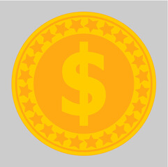Gold coin with dollar sign, American and world currency