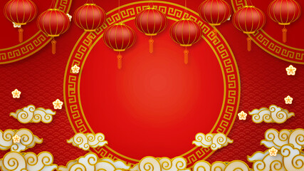 Happy chinese new year for Party and Celebrations With Space for Message Isolated in Red Background. 3D illustration, 3D rendering	