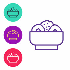 Set line Chow mein on plate icon isolated on white background. Asian food. Set icons colorful. Vector