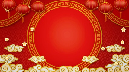 Happy chinese new year for Party and Celebrations With Space for Message Isolated in Red Background. 3D illustration, 3D rendering	