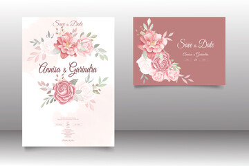  vintage Wedding invitation card template set with beautiful  floral leaves Premium Vector