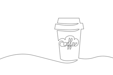Coffee cup cup morning cafe to go. Single continuous line art. Hot drink silhouette concept design one sketch outline drawing vector illustration