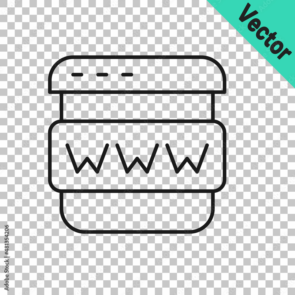 Poster Black line Browser window icon isolated on transparent background. Vector