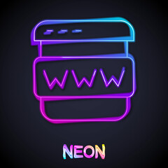 Glowing neon line Browser window icon isolated on black background. Vector