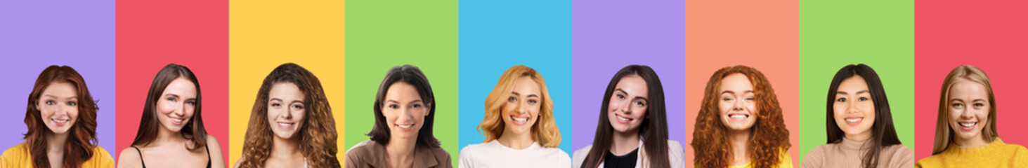 Set of beautiful multiracial young ladies portraits