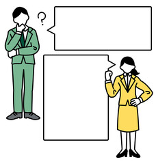 スーツを着たシンプルな男女のイラスト　会話風フレーム