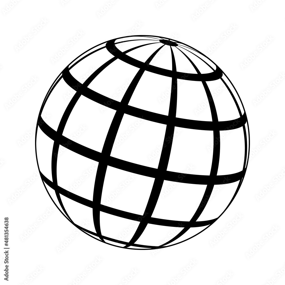 Wall mural ball with lines, model planet earth with meridian and longitude, 3d sphere