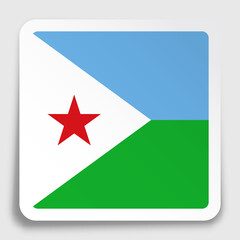 Djibouti flag icon on paper square sticker with shadow. Button for mobile application or web. Vector