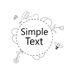 Vector illustration. For commercial. Spring logo in doodle design and with rabbit, flowers, eggs, bee and ladybug.