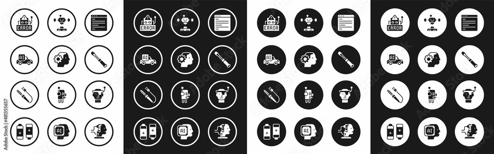 Poster set computer api interface, humanoid robot, autonomous smart car, error, screwdriver, disassembled, 