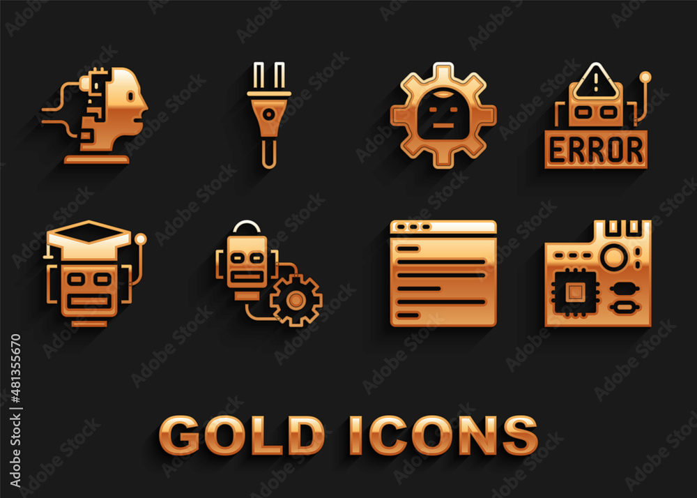 Poster set robot setting, error robot, motherboard digital chip, computer api interface, for maintenance an