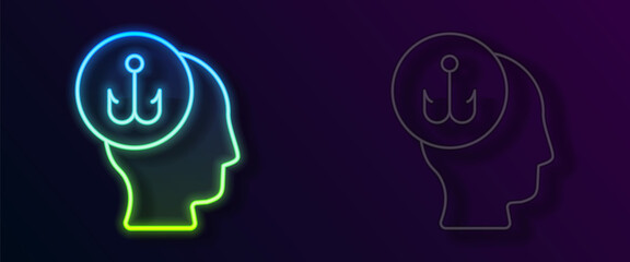 Glowing neon line Fisherman icon isolated on black background. Vector