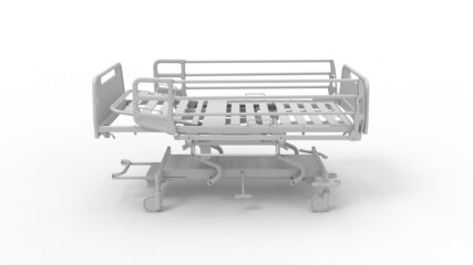 3D rendering of a hospital bed isolated in empty space background.