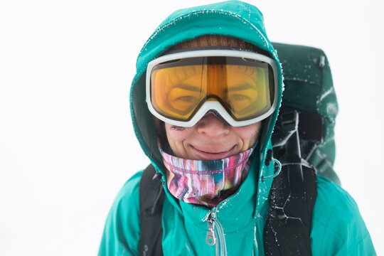 Portrait of climber in snowboard goggles
