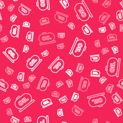 White line Oil tank storage icon isolated seamless pattern on red background. Vessel tank for oil and gas industrial. Oil tank technology station. Vector