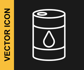 White line Barrel oil icon isolated on black background. Vector
