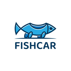 fish car cartoon logo design