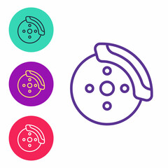 Set line Car brake disk with caliper icon isolated on white background. Set icons colorful. Vector