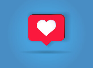 Notification heart like icon on blue. Social network app icon. Vector illustration