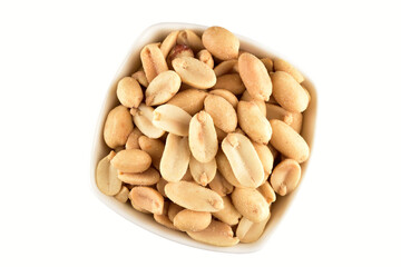 Bowl of Salted Peanuts Isolated on White Background with Clipping Path